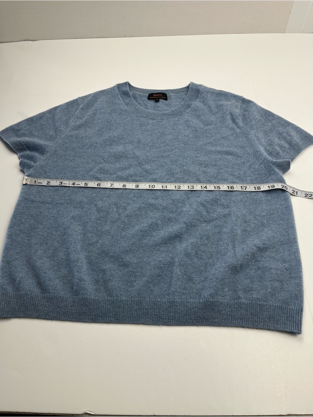 Quince Light Blue Short Sleeve Cashmere Sweater - Picture 5 of 8